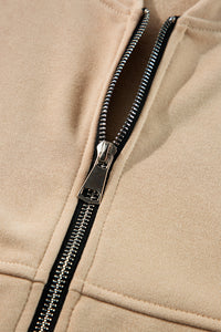Online Black Solid Seamed Zipper Jacket and Drawstring Waist Pants Set
