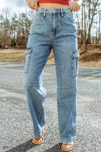 Load image into Gallery viewer, Sky Blue Cool Cargo Style Wide Leg Jeans
