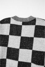 Load image into Gallery viewer, Online Black Checkered Drop Shoulder Buttoned V Neck Cardigan
