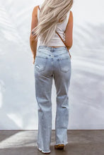 Load image into Gallery viewer, Sky Blue Acid Wash Wide Leg Raw Hem Distressed Jeans
