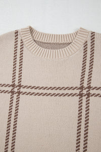 Online Pink Plaid Pattern Knitted Drop Shoulder Sweater