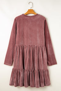 Online Apricot Pink Plus Size Velvet Ribbed Knit Tiered Ruffled Mini Dress
