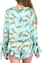 Load image into Gallery viewer, Online Green Leopard Satin Ruffle Pajama Short Set
