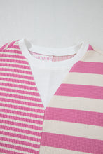 Load image into Gallery viewer, Online Pink Stripe Patchwork Textured Short Sleeve High Low Loose Top
