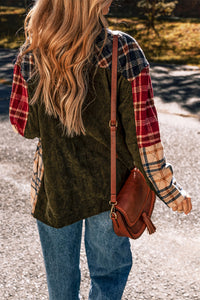 Online Red Mixed Plaid Patchwork Retro Shacket