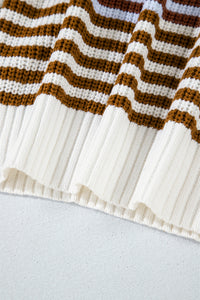 Online Pink Stripe Zip up Collar Drop Shoulder Sweater