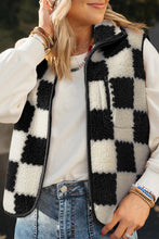 Load image into Gallery viewer, Online Black Checkered Sherpa Collared Jacket Vest
