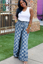 Load image into Gallery viewer, Online Dusk Blue Plus Size Checkered Seamed High Waist Wide Leg Jeans
