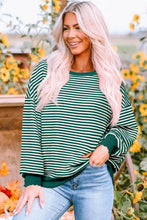 Load image into Gallery viewer, Green Stripe Loose Drop Shoulder Long Sleeve Top
