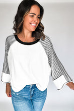 Load image into Gallery viewer, Online Black Striped Bracelet Sleeve Raglan Patchwork Top
