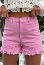 Load image into Gallery viewer, Pink Frayed Edge Mid Rise Denim Shorts
