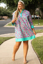 Load image into Gallery viewer, Online Green Plus Size Palm Pattern Long Sleeve Shift Dress
