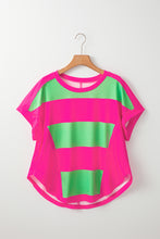Load image into Gallery viewer, Online Green Colorblock Rounded Hem Loose T Shirt
