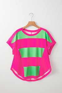 Online Green Colorblock Rounded Hem Loose T Shirt