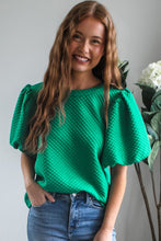 Load image into Gallery viewer, Online Phalaenopsis Solid Textured O Neck Puff Sleeve Blouse
