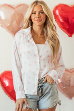 Load image into Gallery viewer, White Love Heart Print Drop Shoulder Puff Sleeve Shirt
