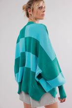 Load image into Gallery viewer, Online Green Checkered Side Slits Drop Shoulder Oversized Sweater
