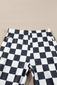 Online Black Checkerboard High Rise Casual Flared Pants