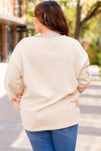 Load image into Gallery viewer, Online Beige Plus Size Flower Patched Side Slits Crewneck Top
