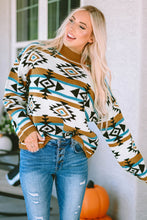 Load image into Gallery viewer, Online Brown Aztec Striped Knit Ribbed Trim Sweater
