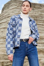 Load image into Gallery viewer, Online Black Checkered Patchwork Button up Denim Jacket
