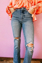 Load image into Gallery viewer, Sky Blue Distressed Ripped Flare Jeans
