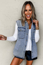 Load image into Gallery viewer, Online Beau Blue Denim Flap Pocket Curved Hem Shirt Vest
