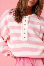 Load image into Gallery viewer, Online Pink Stripe Half Buttons Drop Shoulder Sweater
