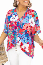 Load image into Gallery viewer, Sky Blue V Neck Dolman Sleeve Plus Size Floral Blouse
