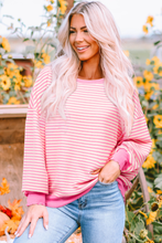 Load image into Gallery viewer, Online Pink Stripe Loose Drop Shoulder Long Sleeve Top
