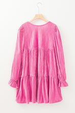 Load image into Gallery viewer, Online Strawberry Pink Flounce Sleeve Tiered Ruffled Velvet Mini Dress

