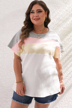 Load image into Gallery viewer, Online White Colorblock Patchwork Batwing Sleeve Ribbed Plus T Shirt
