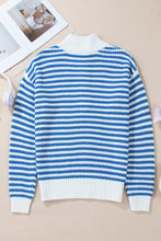 Load image into Gallery viewer, Online Pink Stripe Zip up Collar Drop Shoulder Sweater
