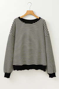 Online Pink Stripe Loose Drop Shoulder Long Sleeve Top