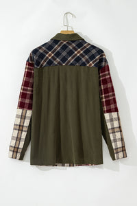 Online Red Mixed Plaid Patchwork Retro Shacket