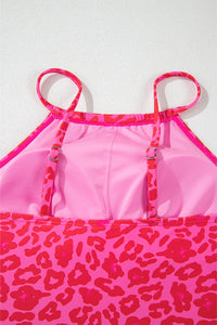 Online Rose Leopard Drawstring Side Tankini 2pcs Swimsuit