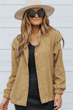 Load image into Gallery viewer, Brown Snaps Stand Neck Long Sleeve Buttoned Corduroy Coat
