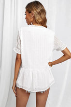 Load image into Gallery viewer, White Ruffled V Neck Frill Hem Swiss Dot Blouse
