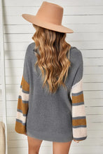 Load image into Gallery viewer, Gray Striped Raglan Sleeve Drop Shoulder Sweater

