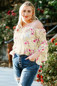 Yellow Yellow Plus Size Floral Off Shoulder Ruffle Sleeve Top