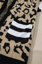 Load image into Gallery viewer, Black Stripe Sleeve Leopard Print Open Front Cardigan With Pockets
