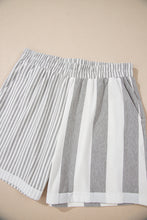 Load image into Gallery viewer, Online Gray Stripe Mixed Print Short Sleeve Top and Pocketed Shorts Set
