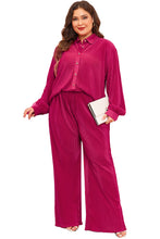 Load image into Gallery viewer, Online Rose Red Plus Size Ribbed Long Sleeve Shirt and Pants Pajama Set
