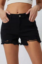 Load image into Gallery viewer, Black Solid Color Distressed Denim Shorts
