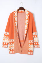 Load image into Gallery viewer, Online Orange Printed Aztec Print Open Front Knitted Cardigan
