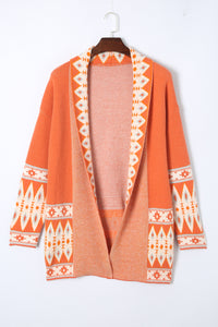 Online Orange Printed Aztec Print Open Front Knitted Cardigan