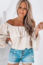 Load image into Gallery viewer, Oatmeal Ruffle Overlay Puff Sleeve Blouse
