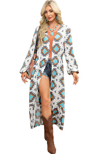 Online White Western Aztec Print Duster Open Front Top