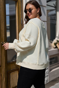 Online White Solid Color Waffle Knit Drop Shoulder Plus Size Sweatshirt