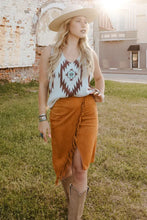 Load image into Gallery viewer, Brown Fringed Wrap Western Midi Skirt
